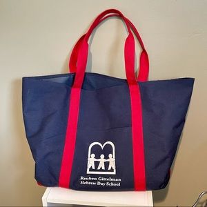 Navy W/Red Straps Canvas Tote Bag